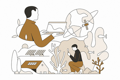 Forbes Japan. Deep Tech Entrepreneurs branding character coral reefs earth ecology editorial energy forbes illustration people planet renewable energy satellite solar business solar energy sustainability
