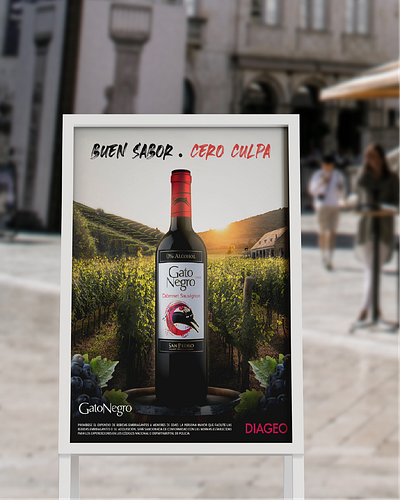 BUEN SABOR. CERO CULPA | GATO NEGRO advertising branding colombia edicion publicitaria gato negro graphic design logo photobashing photomanipulation photoshop publicidad vino wine