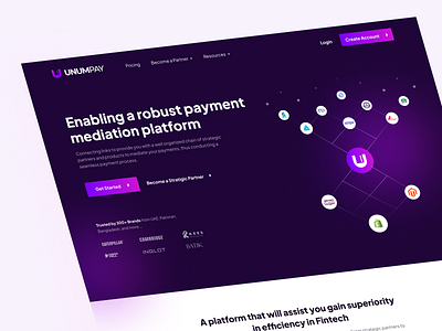 UNUMPAY - A payment mediation platform content section dark fintech hero illustration landing page minimal modern payment saas web design