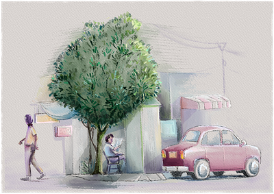 Classic car in a regional town cars city classic car hero illustration illustration painting rebelle regional rural street town urban