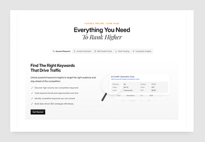 AI SEO Website – Features & Comparison agent ai app branding dailyui design features illustration marketing product design section seo ui ux web design web site website design