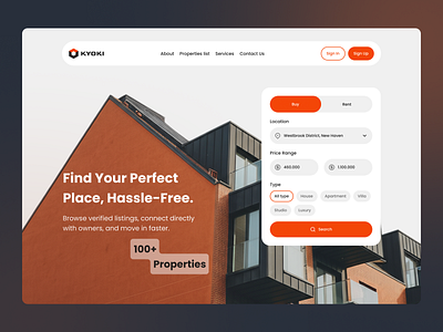 Kyoki - Rent & Buy Properties apartment clean ui home house house search landing page landing pages modern modern design properties property website real estate real estate website rent rent buy ui ux web web design website