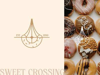 SWEET CROSSING DONUTS 2025 branding bridge creative logo design donuts food food brand graphic design illustration logo minimal logo restaurant travel typography vector