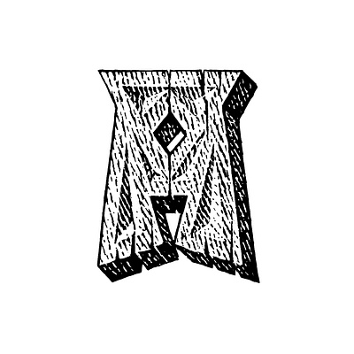 А black and white engraving illustration letter scratchboard woodcut