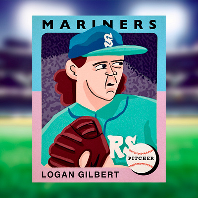Logan Gilbert - Mariners 2d baseball baseball card character character design color design hand drawn handdrawn illustration mariners seattle sport topps