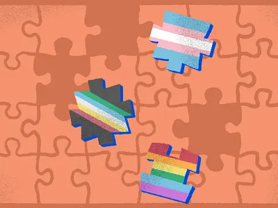 Doesn't Fit artwork disability disability pride editorial illustration fit game illustration lgbtq philanthropy pride puzzle queer trans