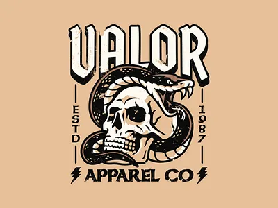 Skull Snake Apparel Design | Valor Co apparel apparel design biker bikers cobra graphic design gritty illustration mascot mascot logo python serpeant skateboarding skull snake sports logo textured valor vintage viper