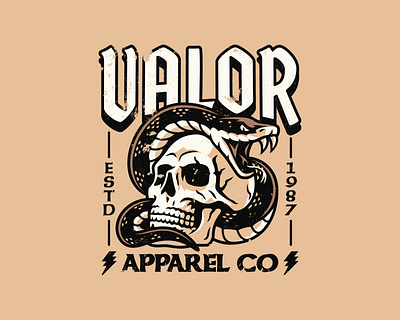 Skull Snake Apparel Design | Valor Co apparel apparel design biker bikers cobra graphic design gritty illustration mascot mascot logo python serpeant skateboarding skull snake sports logo textured valor vintage viper