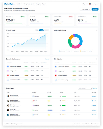 Marketing & Sales Dashboard UI branding dashboards design figma graphic design ui uiux ux webdesign