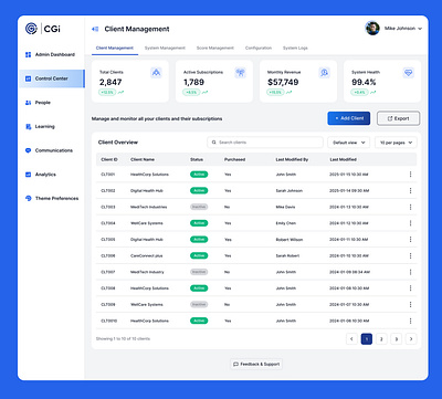 CGI Client Management Design admin clientmanagement dashboard ui