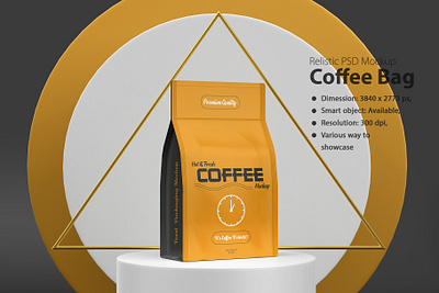 Realistic Coffee Bag PSD Mockup 3d render coffee bag download free mockup label design packaging mockup psd mockup ram studio