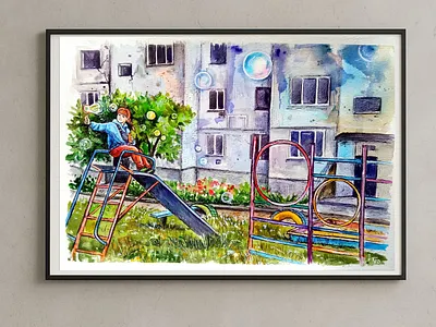 Original Ukrainian War Art – Watercolor Painting Ruined Building art hand painted illustration kid paint painting summer ukraine war