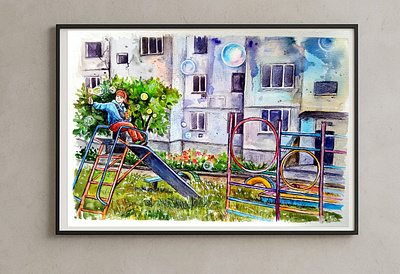 Original Ukrainian War Art – Watercolor Painting Ruined Building art hand painted illustration kid paint painting summer ukraine war