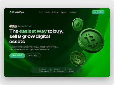 Crypto Landing Hero Exploration 3d binance bitcoin blockchain coin creative crypto crypto art crypto website dapps defi fintech landingpagedesign nft nft marketplace token trade ui web web 3.0