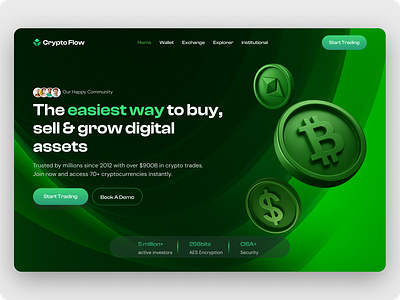Crypto Landing Hero Exploration 3d binance bitcoin blockchain coin creative crypto crypto art crypto website dapps defi fintech landingpagedesign nft nft marketplace token trade ui web web 3.0