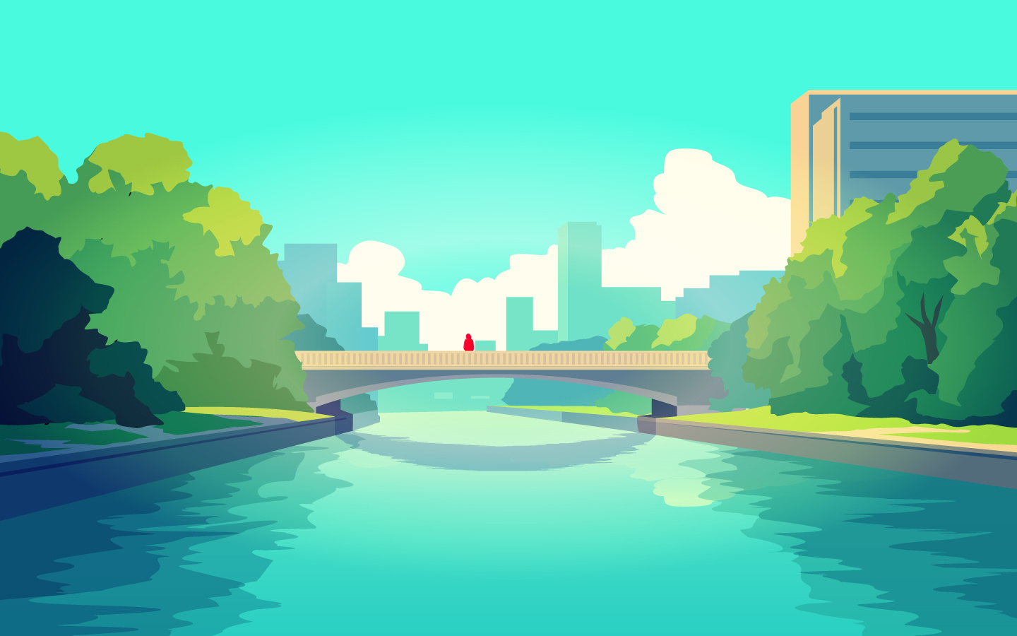 Urban Riverside Landscape Vector – Flat Design Style alone architecture art bridge central park city citypark cityscape flat illustration illustration japan minimalism modern nature park riverside skies urban vector