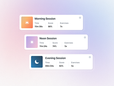 Session Cards UI card card ui daily task dailyui dailyux design doctor dashboard exercise card flat design gradient medtech minimalism patient physio physiotherapy session task card telehealth ui ux