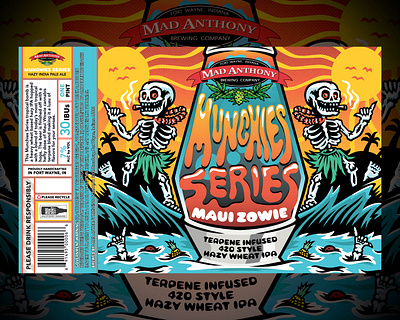 Mad Anthony Brewing Munchies Series: Maui Zowie beer beerlabel branding craftbeer design digital digitalart graphic design hawaii horror illustration label logo ocean packaging skeleton skull surfing tropical vector