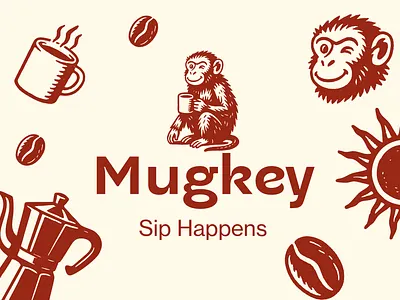 MUGKEY animal branding coffee design graphic design icon identity illustration logo marks monkey symbol ui