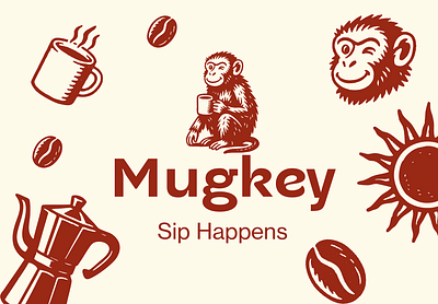 MUGKEY animal branding coffee design graphic design icon identity illustration logo marks monkey symbol ui