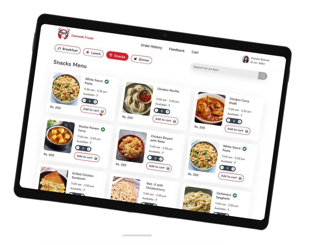 Food System canteen design food login menu red ui
