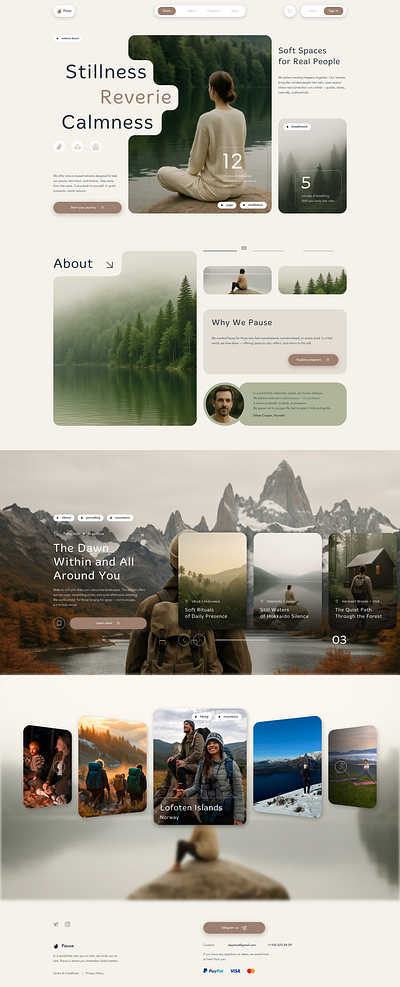 Pause — Concept Design for a Nature Travel Platform adobe photoshop concept design figma nature travel ui user experience user interface ux website