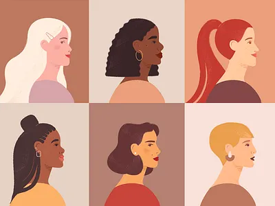 Portraits of women 2d avater beautiful beauty character different faces female flat design girls head illustration people portrait portraits of women profile side variation vector women