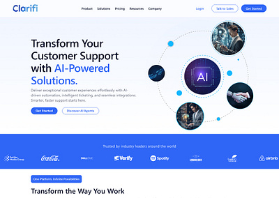CLARIFI– AI-Powered Customer Support Platform ai platform customer support landing page design saas ui