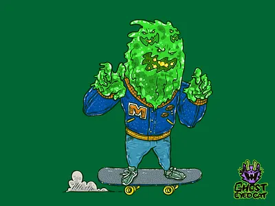 The Blob Skater blob halloween halloween monster high school horror illustration illustrator monster pen and ink skateboard skater skating