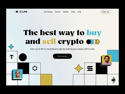 Crypto service. Web design cryptocurrency exchange fintech hero section landing page website