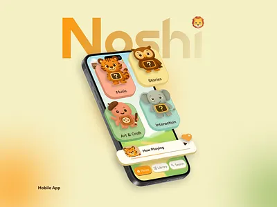 Noshi 🎶 app design branding design graphic design illustration ios design kids app designs kids streaming app logo mobile app ui ux