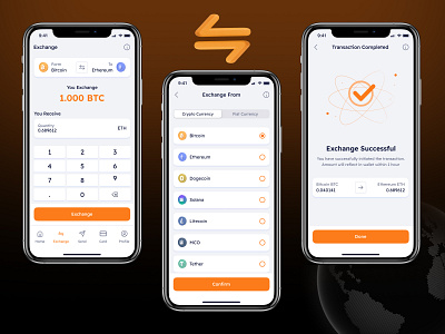 Karrier One App - Exchange app bitcoin branding clean clear design exchange fintech illustration interface mobile money transfer ui ui design ux