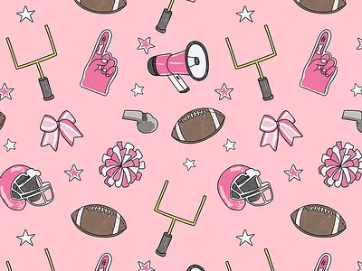 Gameday Pink Football Surface Pattern by Courtney Graben design football gameday illustration kids print kids surface pattern pattern surface design surface pattern design textile print