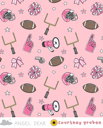 Gameday Pink Football Surface Pattern by Courtney Graben design football gameday illustration kids print kids surface pattern pattern surface design surface pattern design textile print