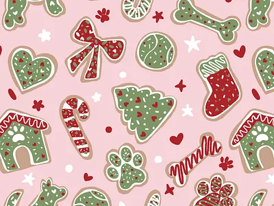 Dog Holiday Cookies Surface Pattern Design by Courtney Graben christmas design digital art dog dogs holiday illustration pattern surface design surface pattern design
