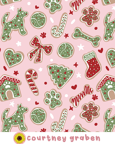 Dog Holiday Cookies Surface Pattern Design by Courtney Graben christmas design digital art dog dogs holiday illustration pattern surface design surface pattern design
