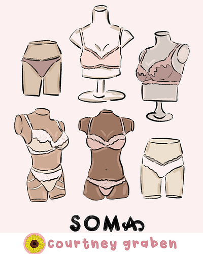 Soma Mannequin Illustration by Courtney Graben art design digital art feminism illustration illustrator intimates lesbian pattern soma surface design women