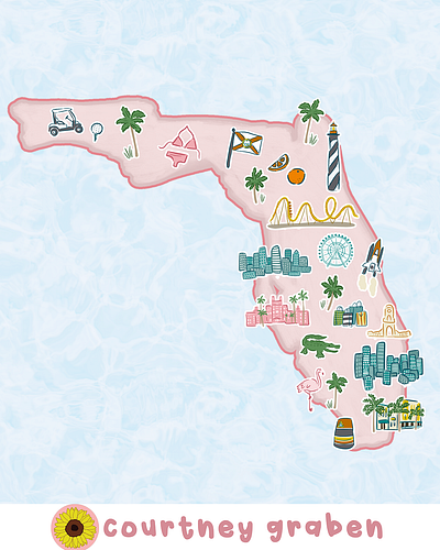 Florida Map Illustration by Courtney Graben art design digital art florida florida illustration florida map illustration map pattern surface design surface pattern design