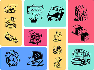 Doodle icons (Back to school) back to school doodle handdrawn icon icons illustration learning school study study icon vector