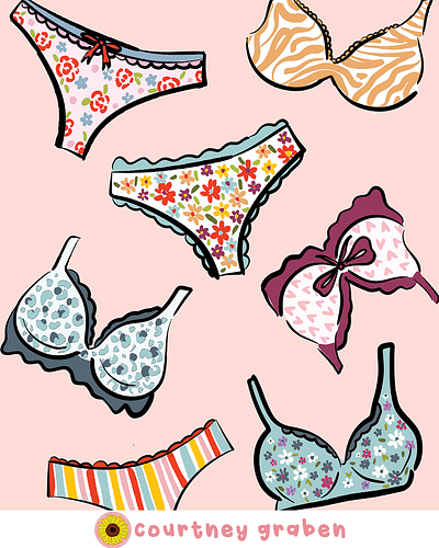 Women Underwear Illustration by Courtney Graben art bras design digital art feminism feminist illustration pattern surface design surface pattern design underwear women women love women