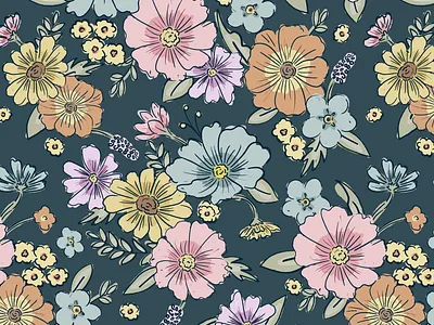 Floral Textile Print by Courtney Graben art design digital art fabric design floral print illustration pattern print design surface design surface pattern design textile print
