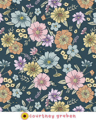 Floral Textile Print by Courtney Graben art design digital art fabric design floral print illustration pattern print design surface design surface pattern design textile print