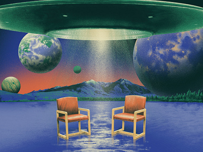 Empty chairs empty lake magazine planet thinking ufo