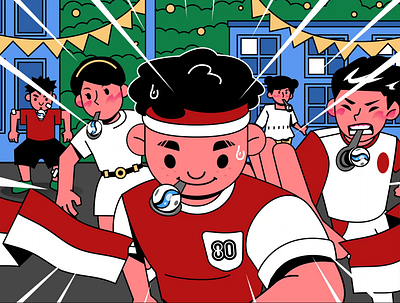 Cheers to 80 Years of Indonesian Independence animation cartoon colorful comic hand draw illustration independence day motion graphics party playful procreate vector