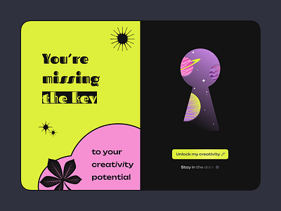 The key to Creativity app chestnut cosmos create creative creativity gen z illustration interface key keyhole neon planet potential space star ui universe unlock ux