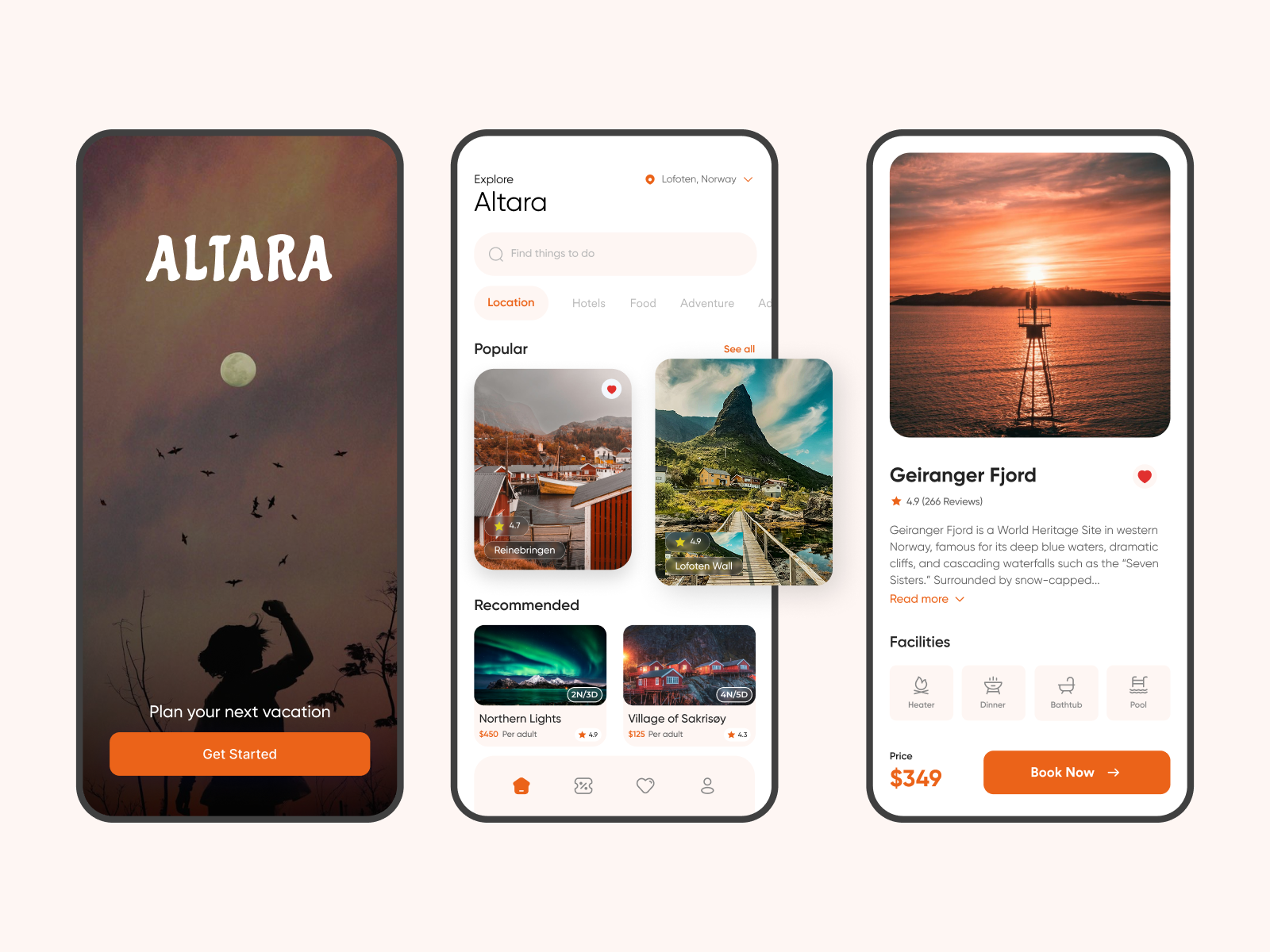 Altara - Travel Review Platform app booking movile orange tourism travel traveling ui ux vacation