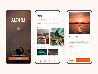Altara - Travel Review Platform app booking movile orange tourism travel traveling ui ux vacation
