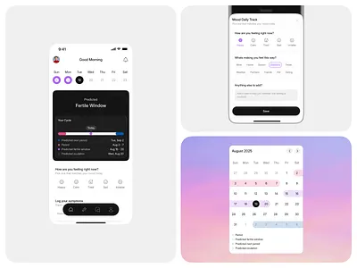 Femi - Period Tracker App calendar cycle dates design female fertile health healthcare medical medicine mestruation mobile mobile app monthly menstrual cycle ovulation period period tracker tracker ui woman health