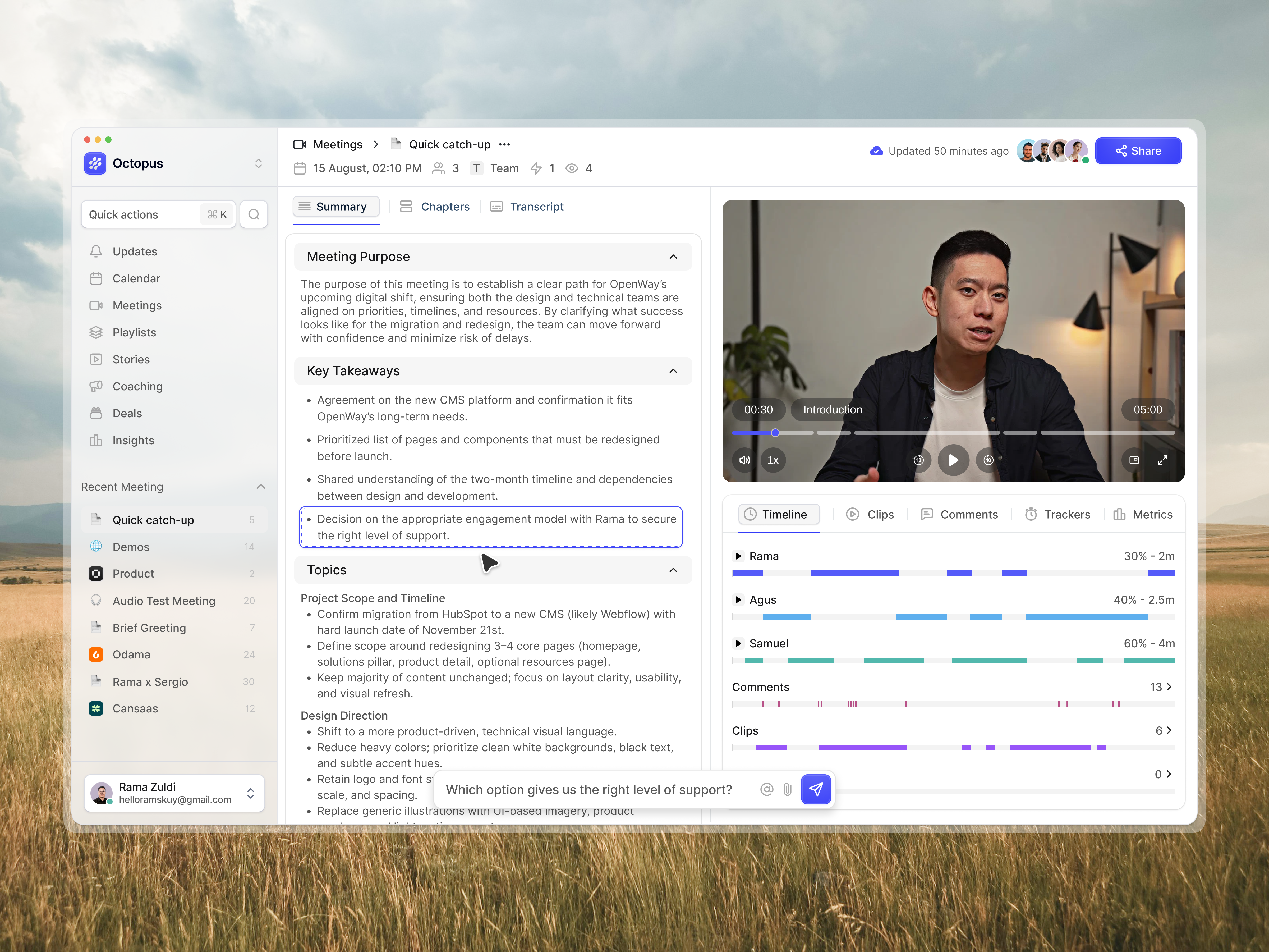 Octopus - AI Note Taking Dashboard ai ai note taker ai note taking ai summary ai transcript artificial intelligence assistant clean dashboard dashboard design design interface note taker note taking product design productivity dashboard saas ui ux
