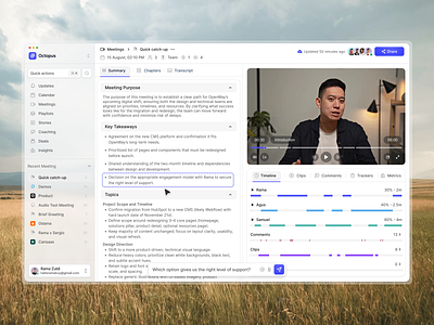 Octopus - AI Note Taking Dashboard ai ai note taker ai note taking ai summary ai transcript artificial intelligence assistant clean dashboard dashboard design design interface note taker note taking product design productivity dashboard saas ui ux